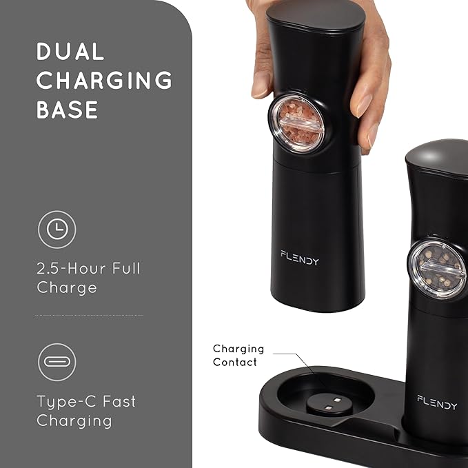 Flendy Gravity Electric Salt and Pepper Grinder Set Rechargeable, Automatic - Image 4