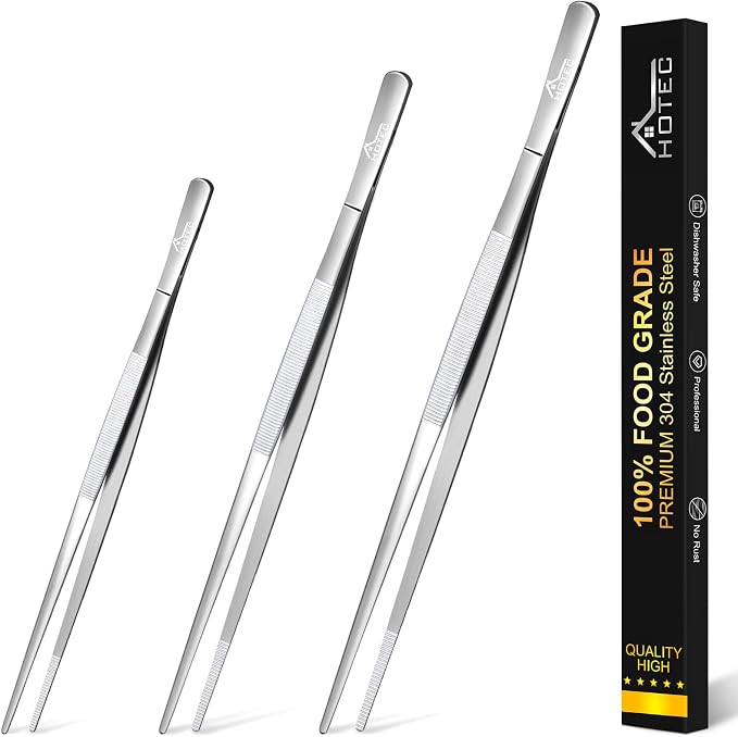 HOTEC Kitchen Tweezers Tongs Stainless Steel Professional Chef Tweezers by Hotec
