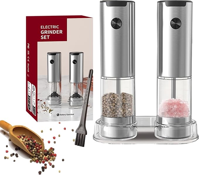 Electric Salt and Pepper Grinder Set, Automatic Salt Pepper Mill Grinder by KVKID