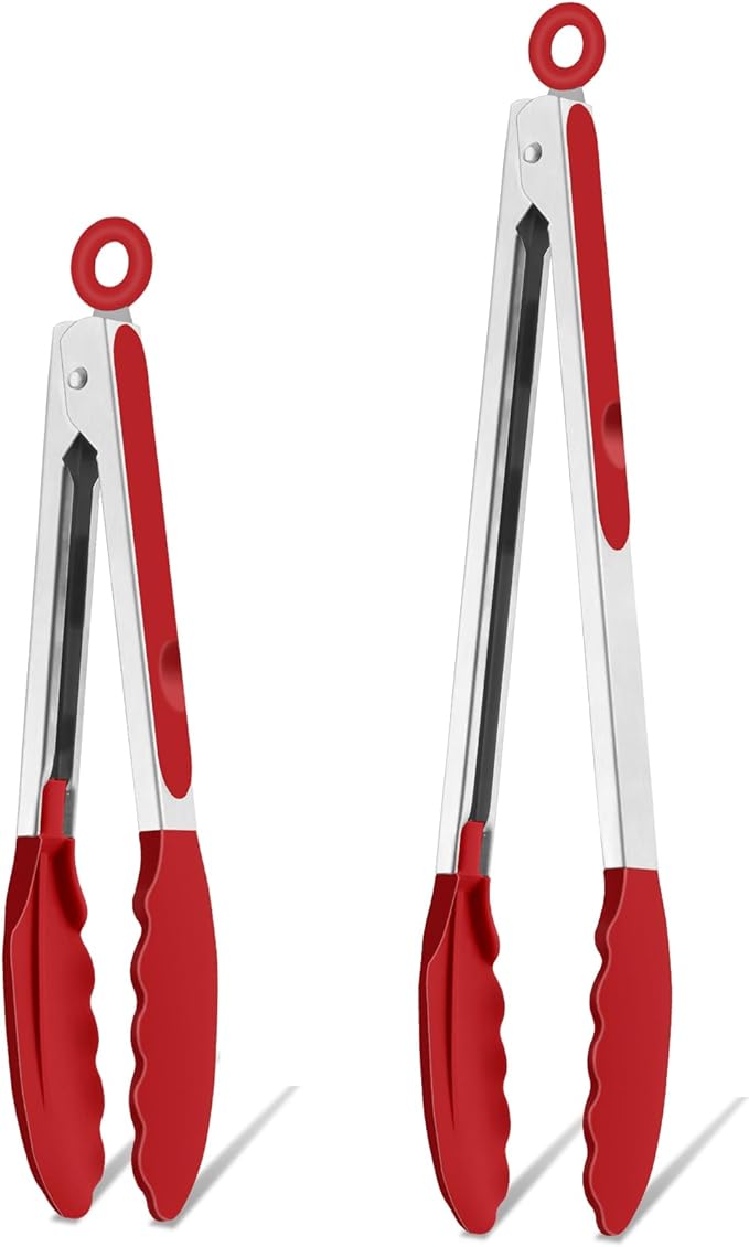 TeamFar Kitchen Tongs, Heat Resistant Silicone Tongs, Locking Design & by TeamFar