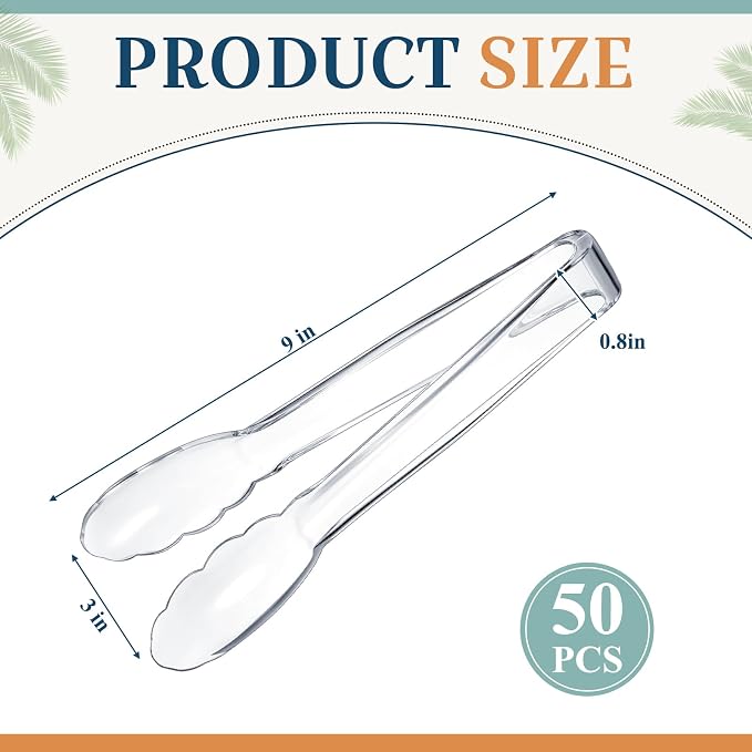 Tessco for you 50 Pcs Plastic Tongs for Serving Bulk, 9 Inch Plastic Disposable - Image 2