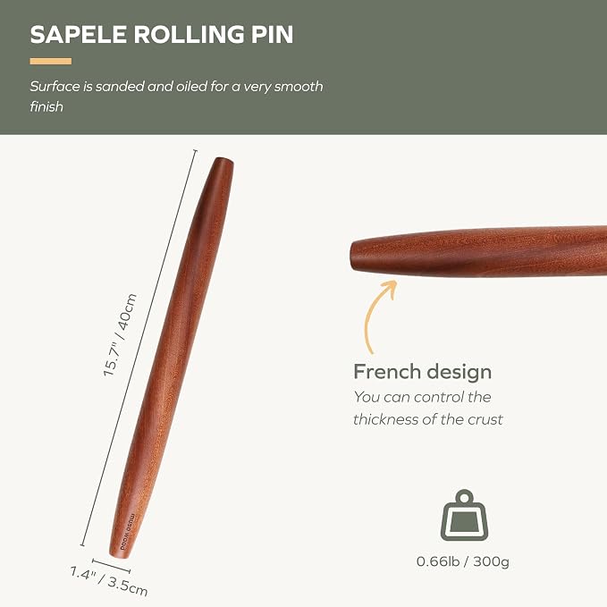 Muso Wood Sapele Wooden French Rolling Pin - Image 3