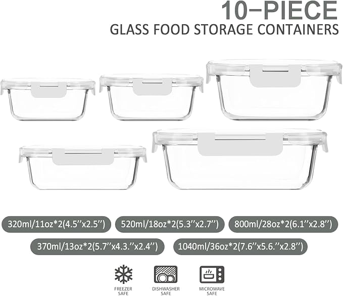 M MCIRCO 10-Pack Glass Food Storage Container - Image 2