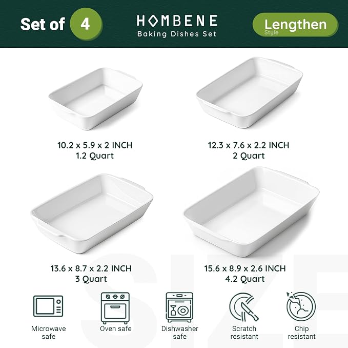 HOMBENE Baking Dish Set for 4, Ceramic Bakeware Sets - Image 2