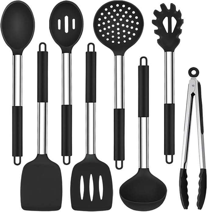 TeamFar Kitchen Utensils Set of 8, Silicone Utensils Kitchen Tools Set by TeamFar