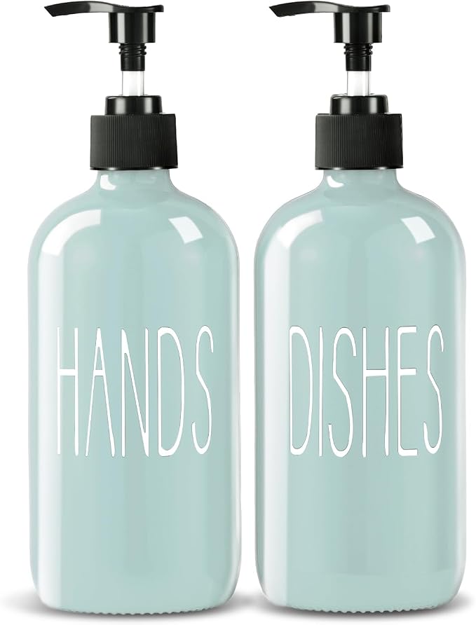 COHOSEGE Glass Soap Dispenser Set 2 Pack, 16 Oz Dish Soap Dispenser by COHOSEGE
