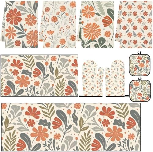 10 Pack Kitchen Decor and Accessories Set, Floral Orange