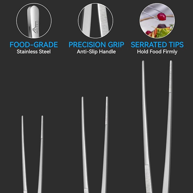 HOTEC Kitchen Tweezers Tongs Stainless Steel Professional Chef Tweezers - Image 6