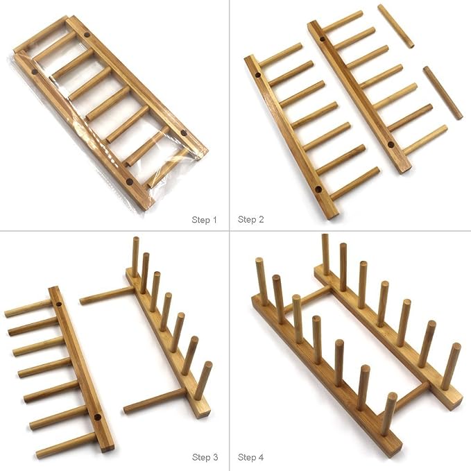 INNERNEED Bamboo Wooden Dish Rack, Vertical Plate & Lid Organizer - Image 7