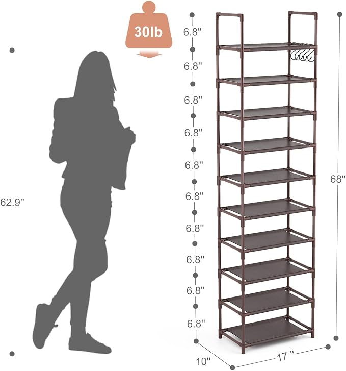 LANTEFUL 10 Tiers Tall Shoe Rack 20-25 Pairs Boots Organizer Storage Sturdy - Image 3