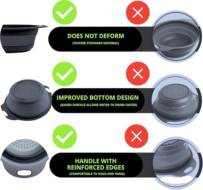 Black Silicone Collapsible Colanders - Image 4