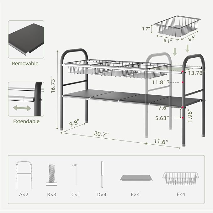 NETEL Under Sink Organizers and Storage, 2 Tier Expandable Under Cabinet - Image 3