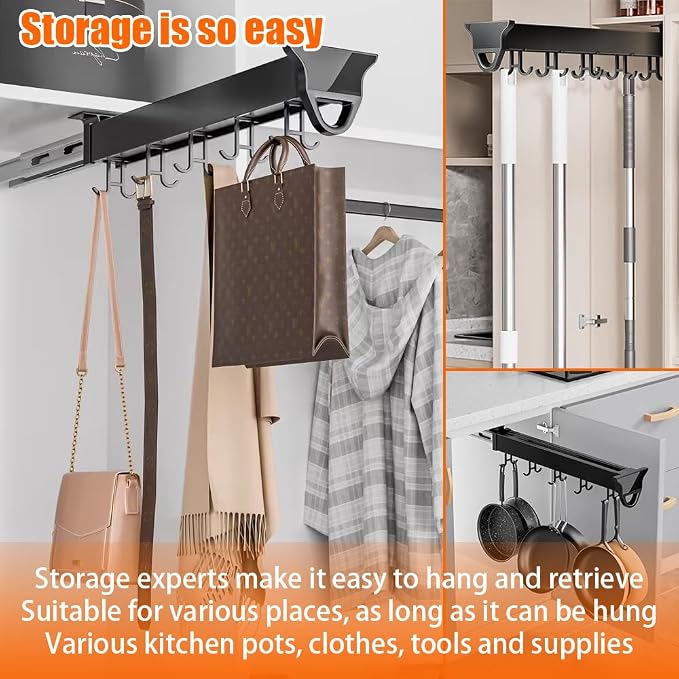 Pull Out Pot Rack, Aluminum Alloy Hanging Pot Rack, Expandable Utility Rack - Image 3
