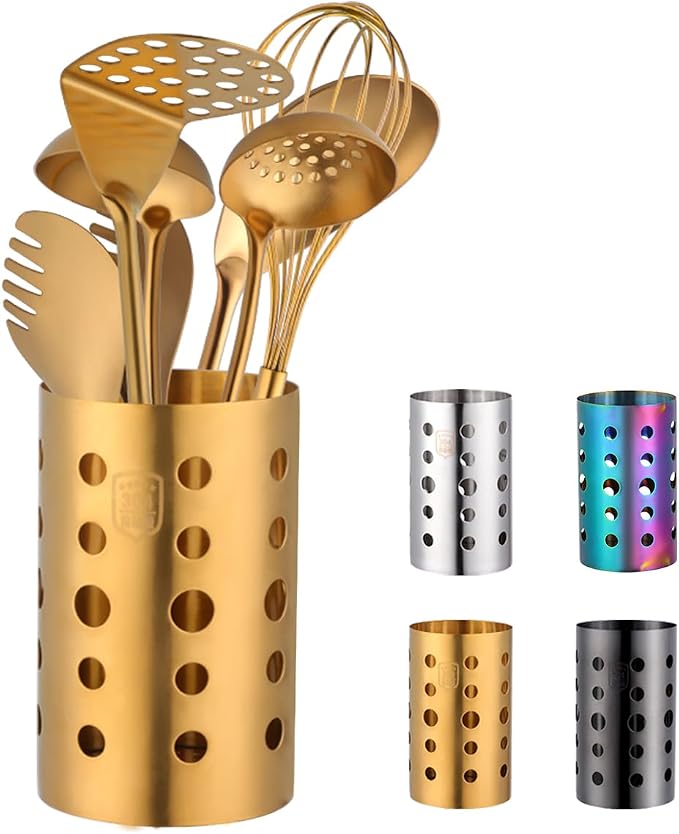 QRU Kitchen Utensil Holder for Countertop, Stainless Steel Cooking Utensil by QRU