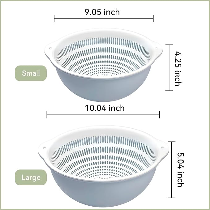 Colander Bowl Set of 2, Nesting Large Capacity Plastic Food Strainer - Image 2