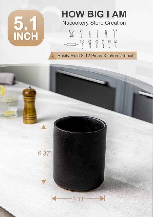 Nucookery Utensil Holder, 6.4" Ceramic Kitchen Utensil Holder - Image 3