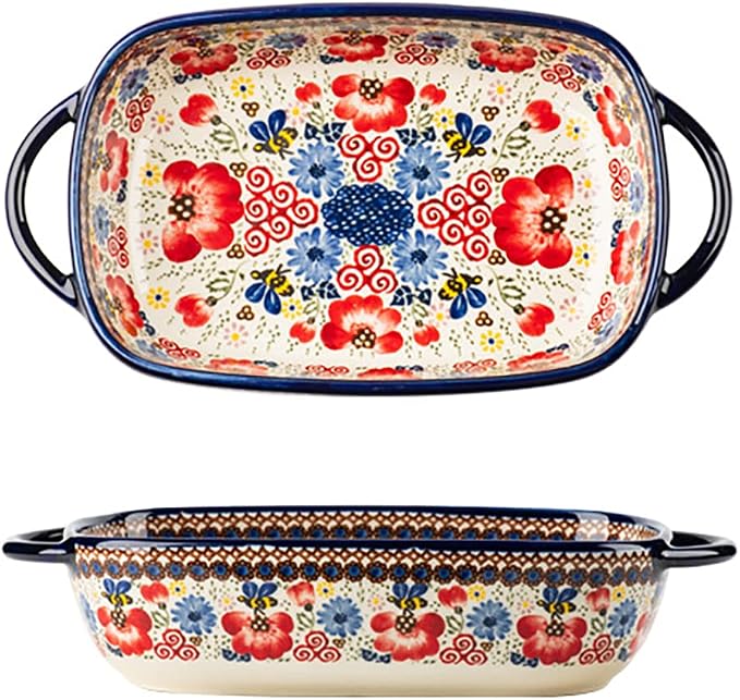 Vintage Flowers Style Ceramic Bakeware Casserole Dish Baking Pan Lasagna Pans by Bicuzat