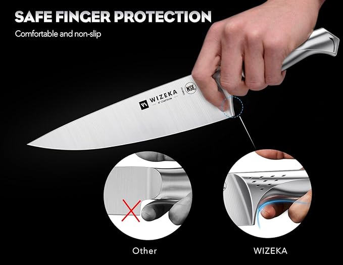 WIZEKA Kitchen Knife Set with Block: Razor Sharp 15 Pcs Professional Chef Knife - Image 4