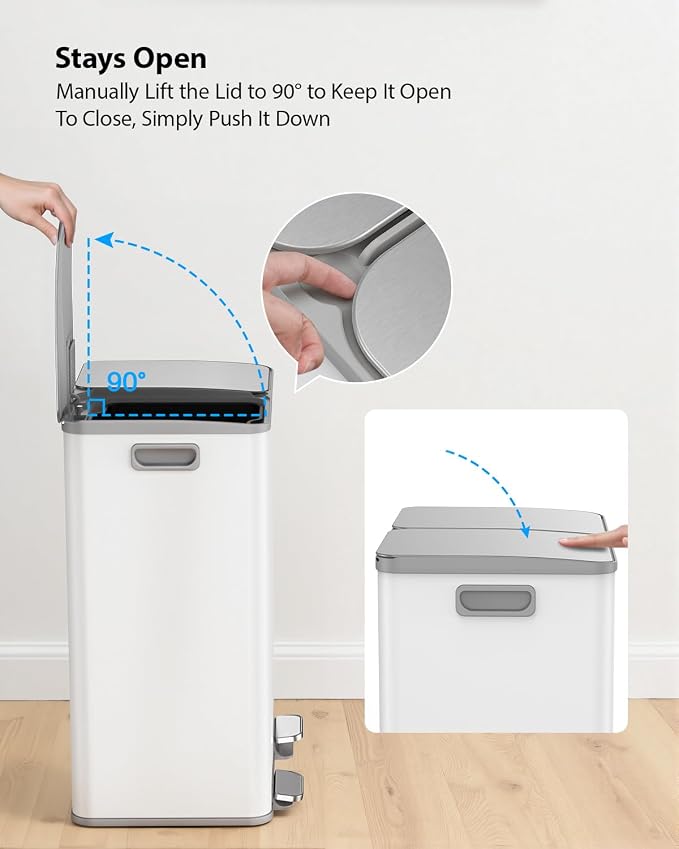 Lovewind Kitchen Trash Can, 2 x 8 Gallon Stainless Steel Trash and Recycle Bin - Image 7