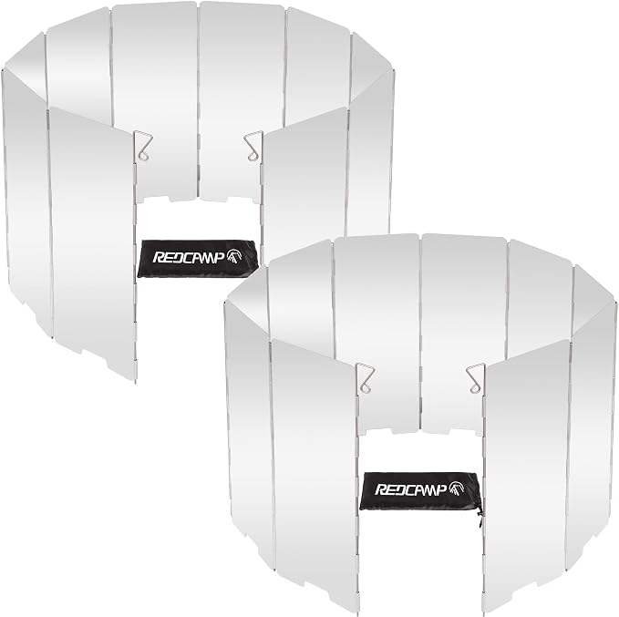 REDCAMP 2pcs Folding Outdoor Stove Windscreen, 10 Plates Aluminum Camping Stove by REDCAMP