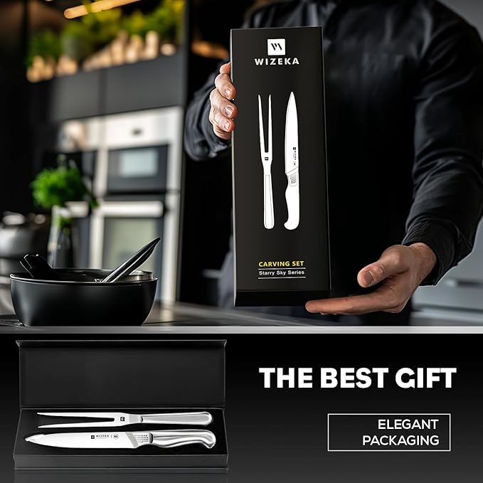 WIZEKA 8-inch Turkey Carving Knife Set 2 PCS, Stainless Steel Carving Knife and - Image 6