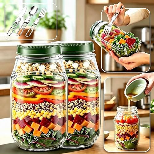 2026 New 32 fl oz Plastic large Layered Salad Jar with Side Opening