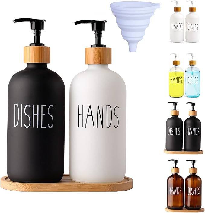 LOOCHICA 2 Pack Glass Soap Dispenser Set by Loochica