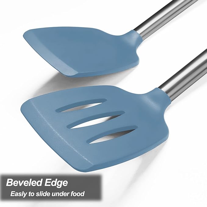 2 Pack Spatulas, Solid & Slotted Silicone Spatula Set, Stainless Steel Handle - Image 6