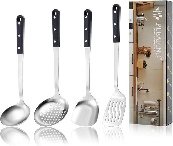 Pleafind 4-Pcs Cooking Utensils Set, Stainless Steel Kitchen Utensils, Mirror by Pleafind