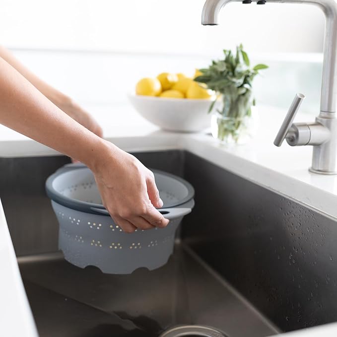 Dexas 10" Collapsible Silicone Colander in Cool Grey, Kitchen Strainer - Image 7