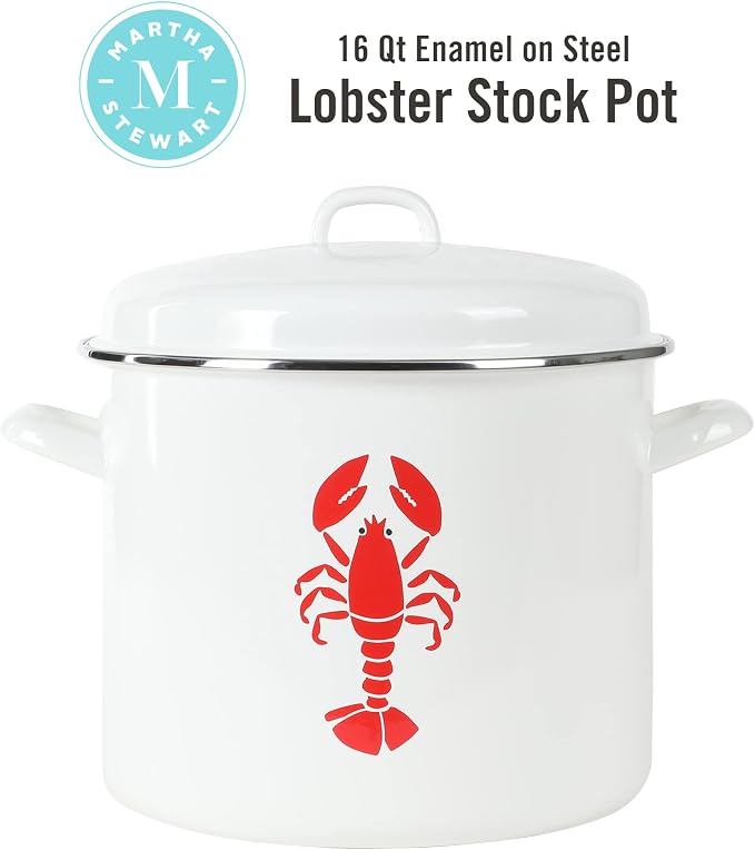 Martha Stewart 16-Quart Enamel on Steel Scratch-Resistant Lobster Stock Pot – - Image 2