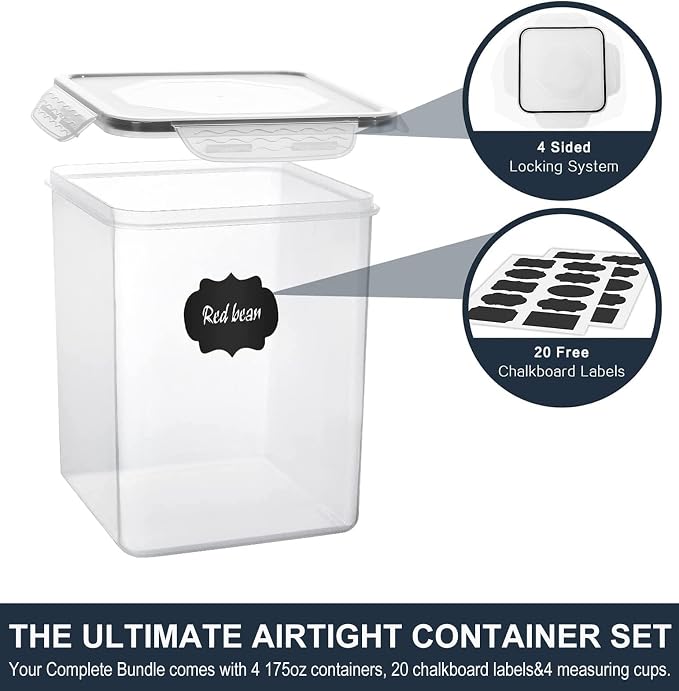 Large Food Storage Containers 5.2L, MCIRCO 4 Pieces Plastic Airtight Food - Image 2
