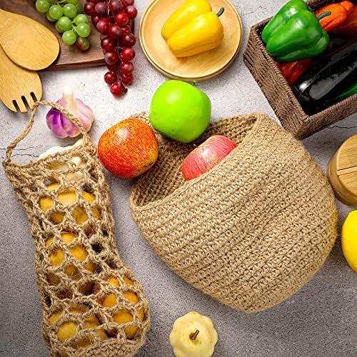 Xuhal 4 Pcs Jute Hanging Fruit Basket Wall Storage, Classic Style