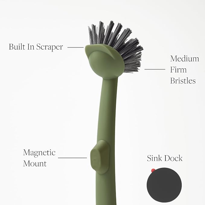 Earth & Mango Magnetic Dish Brush & Scraper, Snaps to Sink, Non-Scratch - Image 3