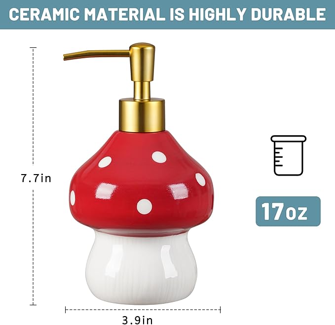 RQYIXI 17 Oz Mushroom Ceramic Soap Dispenser - Image 2