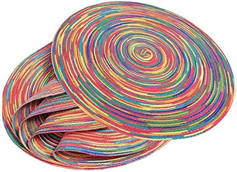 DOZZZ Round Braided Placemats Set of 6, 15 in Colorful Table Mats for