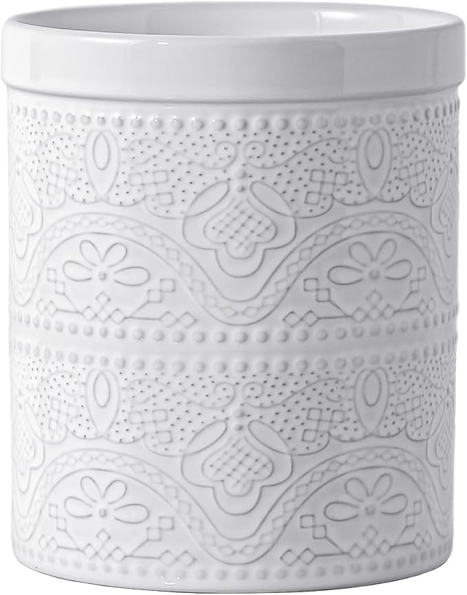 FUN ELEMENTS Kitchen Utensil Holder, 7.2" Super Large Utensil Crock Heavy and by IntoYourHouseOntoYourTable