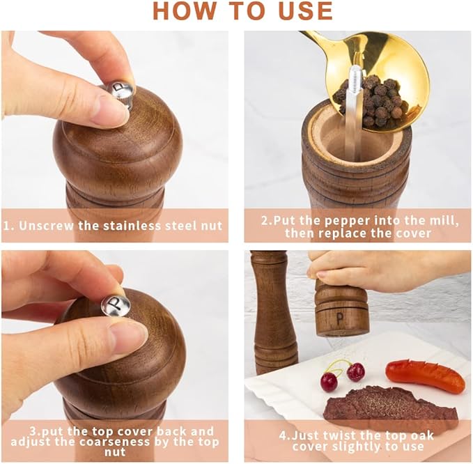 XWXO Wood Salt and Pepper Grinder Set, Salt Mill Pepper Grinder Set, Pepper Mill - Image 3
