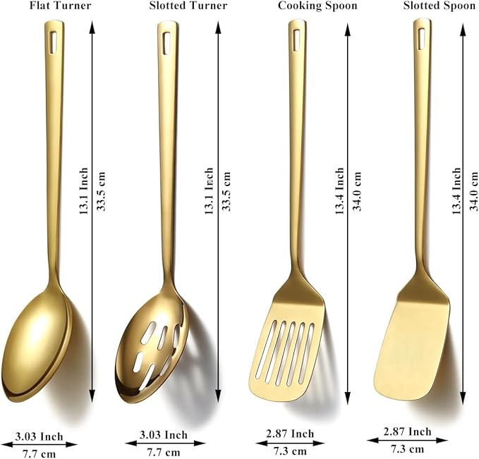 Homquen Gold Kitchen Utensils Set 4pcs, Titanium Gold Plating Stainless Steel - Image 2