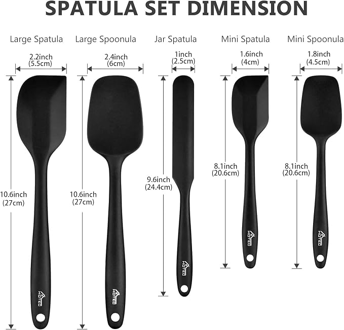 HOTEC 600℉ Heat Resistant BPA-Free Silicone Rubber Spatula Set, Kitchen Cooking - Image 7