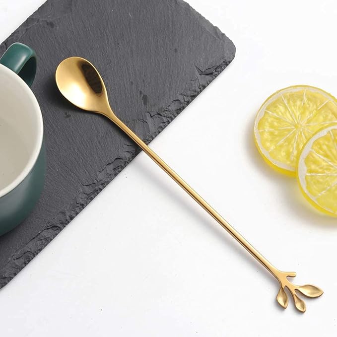 AnSaw 6-Piece Elegant Gold Leaf Long Handle Teaspoons - Image 7