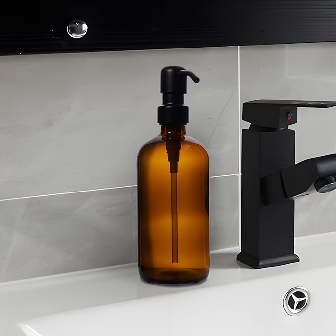 Diahom Soap Dispenser Amber Glass Hand Dish Soap Dispensers 1pcs Stainless - Image 2