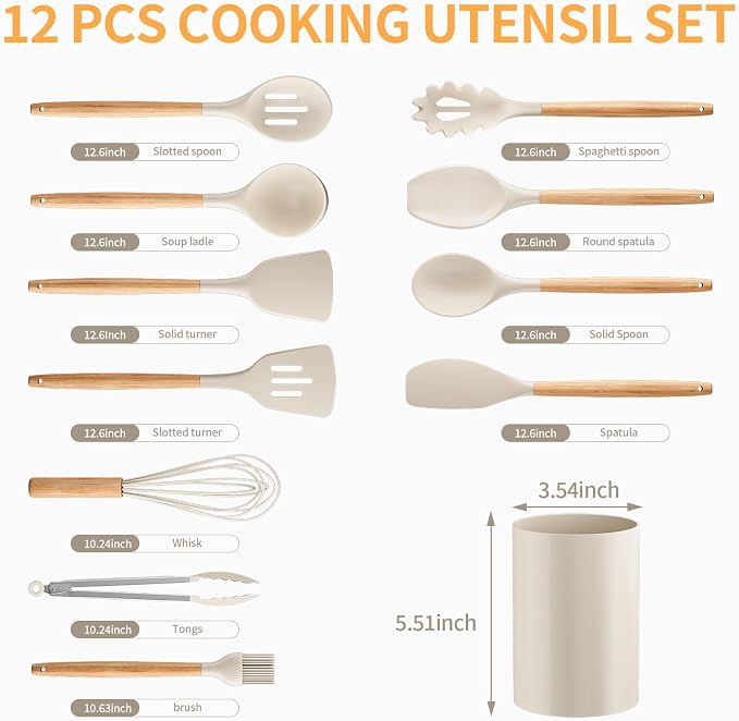Silicone Cooking Utensil Set, Nonstick 446°F Heat-Resistant Cookware Kitchen - Image 2
