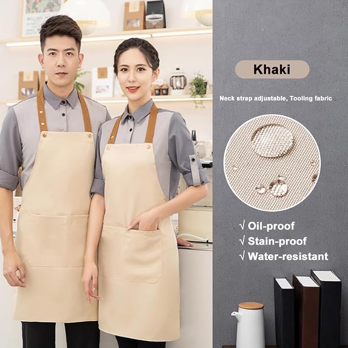 Kitchen Bib Apron with Pockets, Women Men Adjustable Neck Strap Water Resistant - Image 2