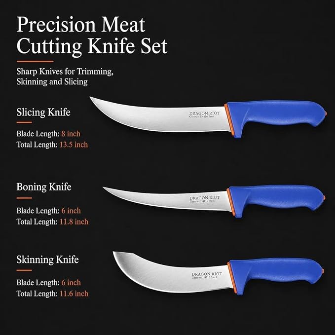 DRAGON RIOT 3 Pcs Butcher Knife Set, Stainless Steel Boning & Carving Knives - Image 6
