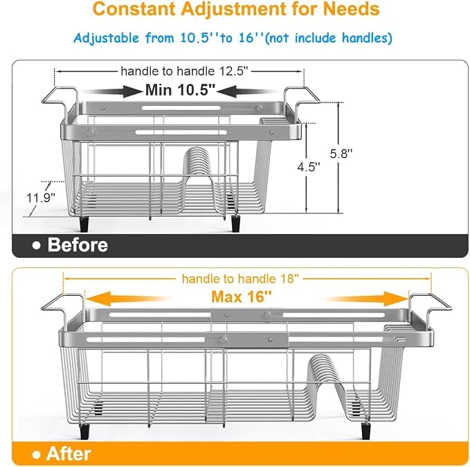 Expandable in Sink Dish Drying Rack, Adjustable Capacity Stainless Steel Over - Image 2