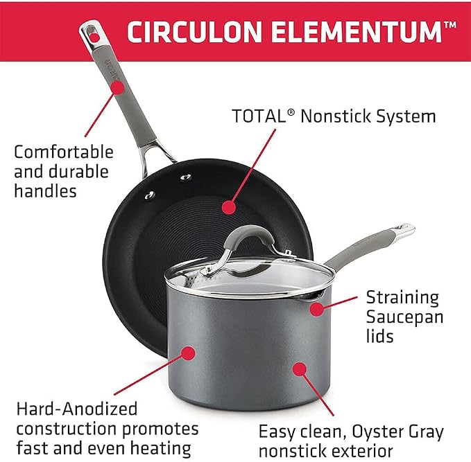 Circulon 84564 Elementum Hard Anodized Nonstick Cookware Set / Pots and Pans Set - Image 5