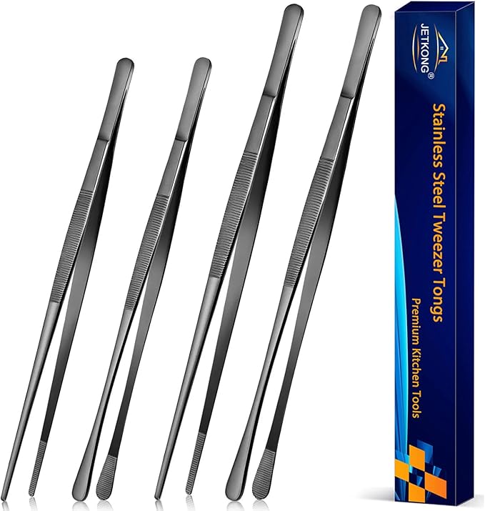 JETKONG 4 Pcs Kitchen Tweezers Professional Stainless Steel Cooking Tweezers Set by JETKONG