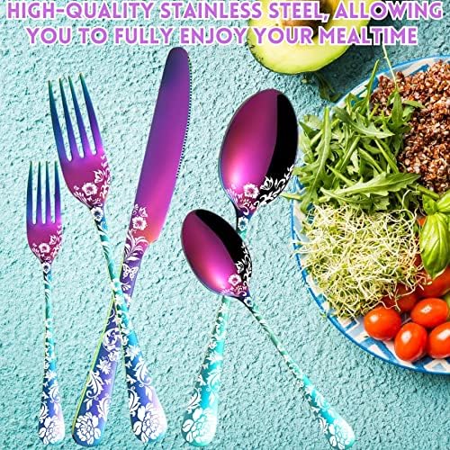 Vilihkc 20 piece Peony Flower Pattern Design Silverware Set, Stainless