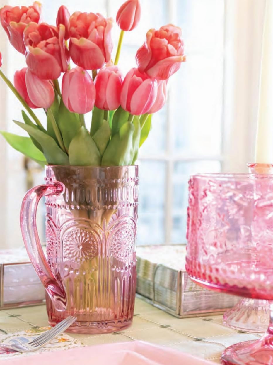 Boston International Codi Glass Pitcher, 4.5" x 7.75”, Pink